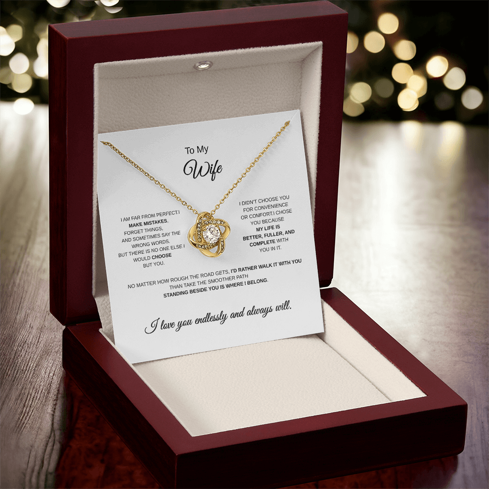To My Wife – Elegant Love Knot Necklace with Message Card