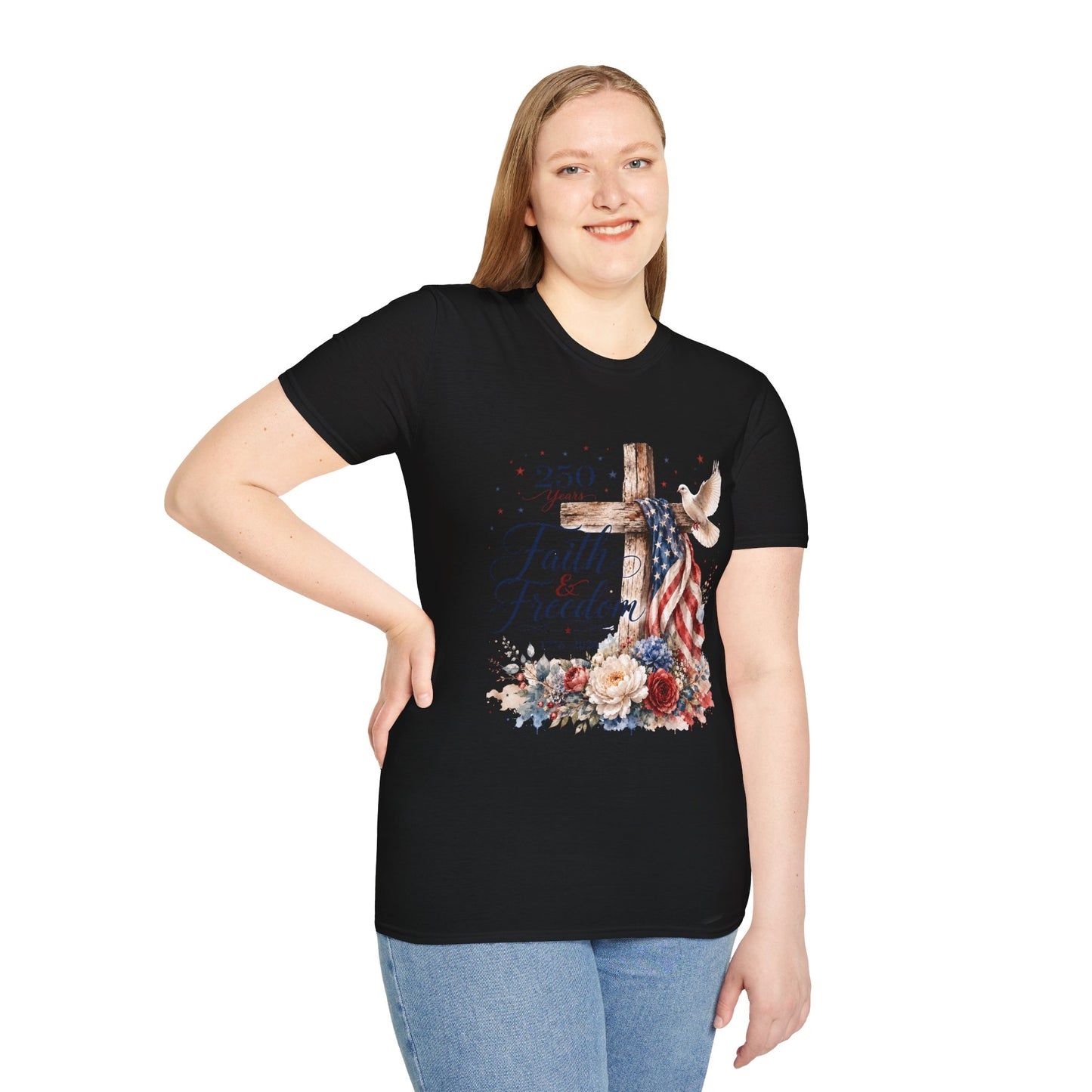 Faith & Freedom Cross T-Shirt – Patriotic Christian Tee