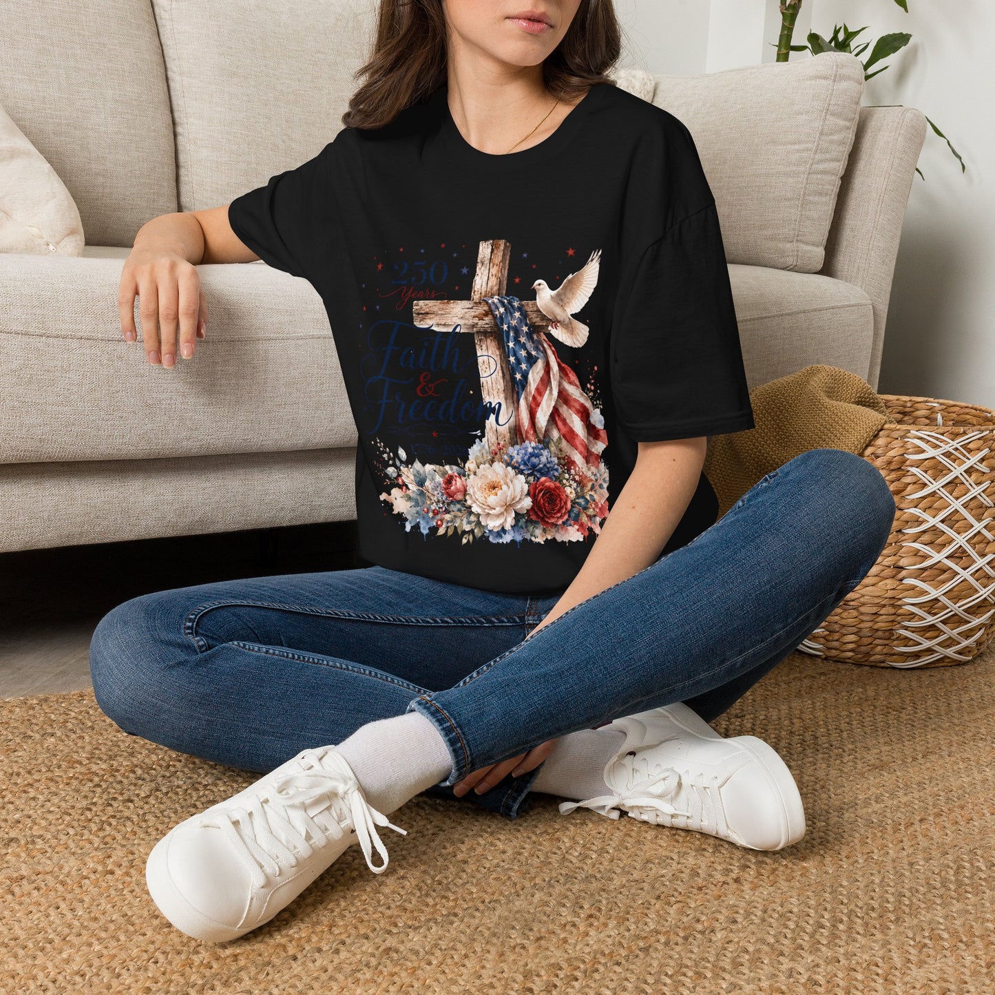 Faith & Freedom Cross T-Shirt – Patriotic Christian Tee