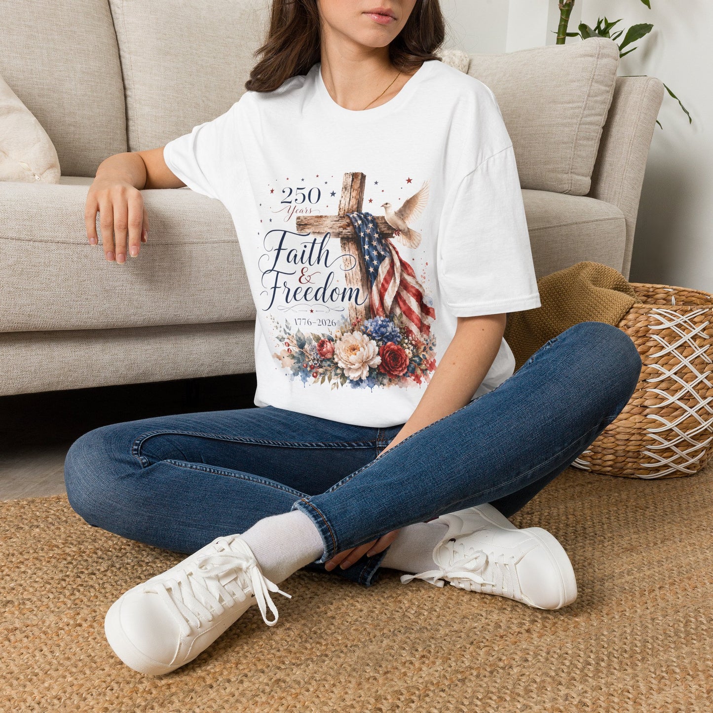Faith & Freedom Cross T-Shirt – Patriotic Christian Tee
