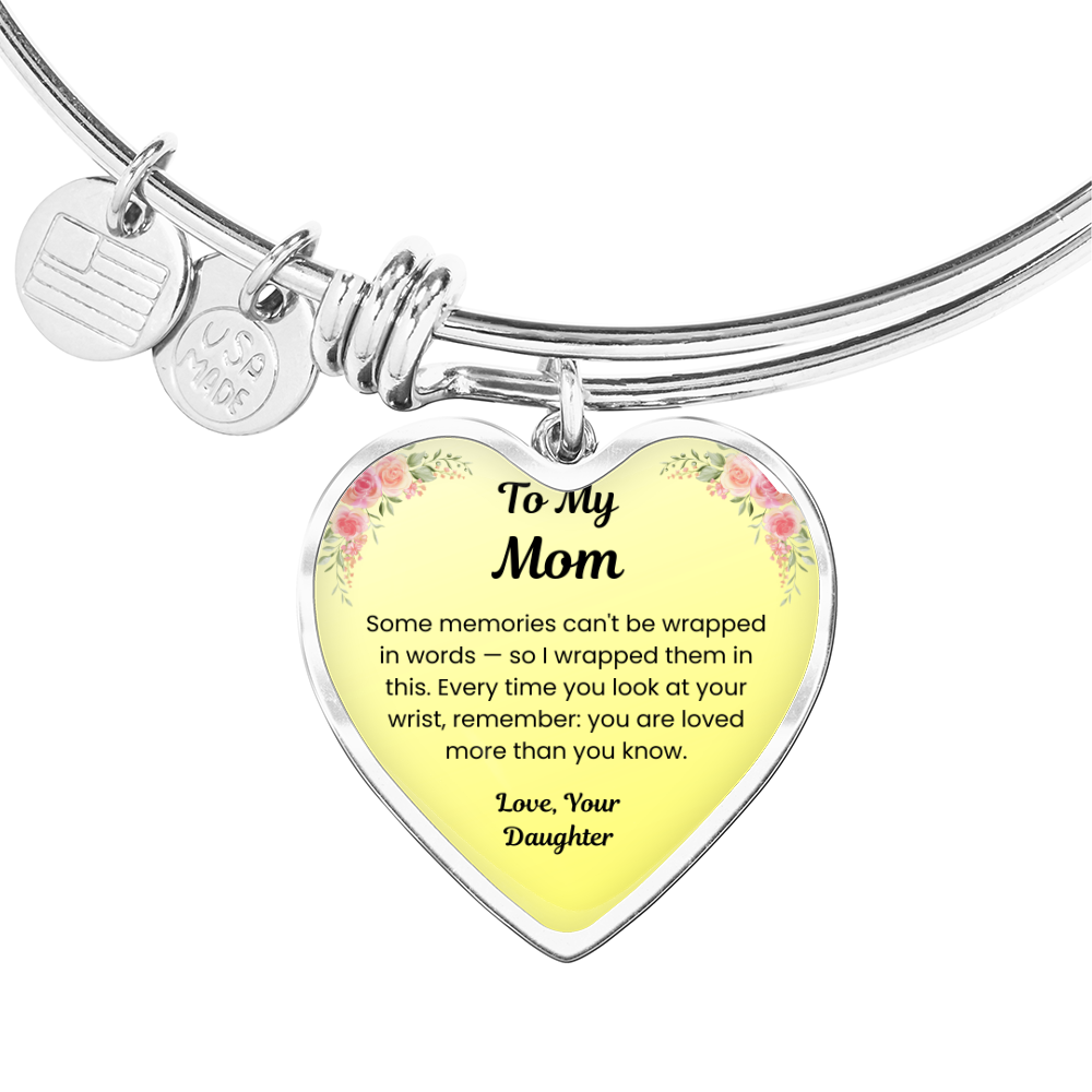 To My Mom Heart Charm Bangle with Message Card