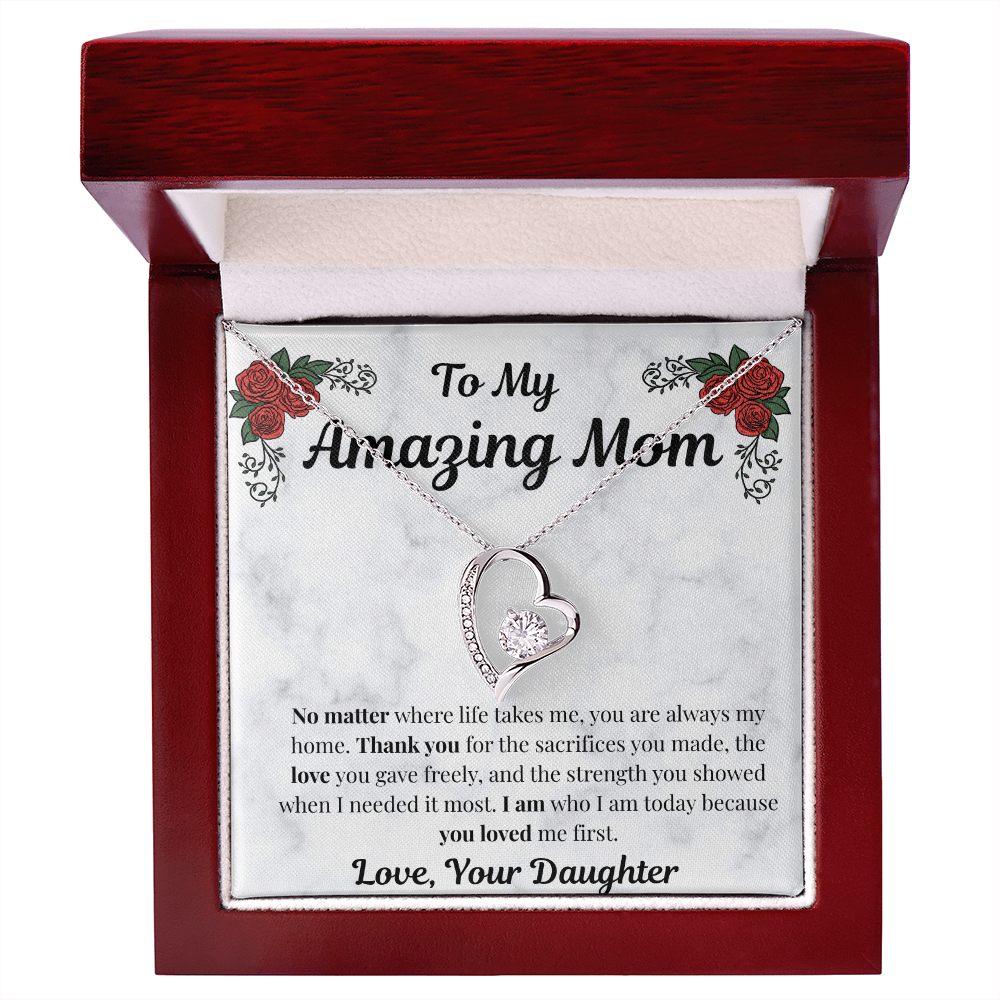 14k white gold-finish Forever Love Necklace in mahogany gift box