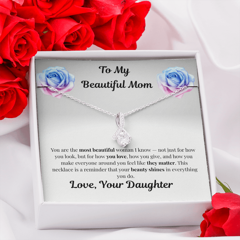 14k white gold-finish Alluring Beauty Necklace in standard gift box with red roses