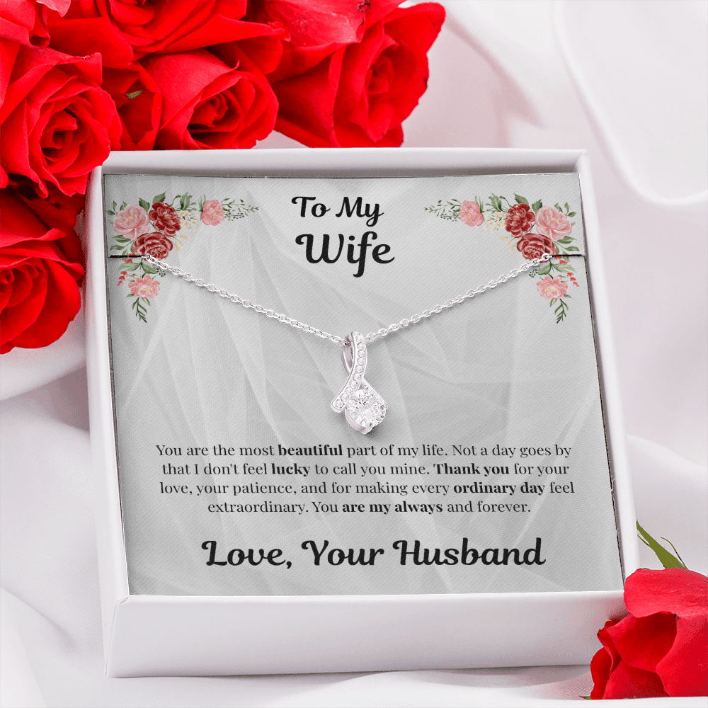 14k white gold-finish Alluring Beauty Necklace in standard gift box with red roses