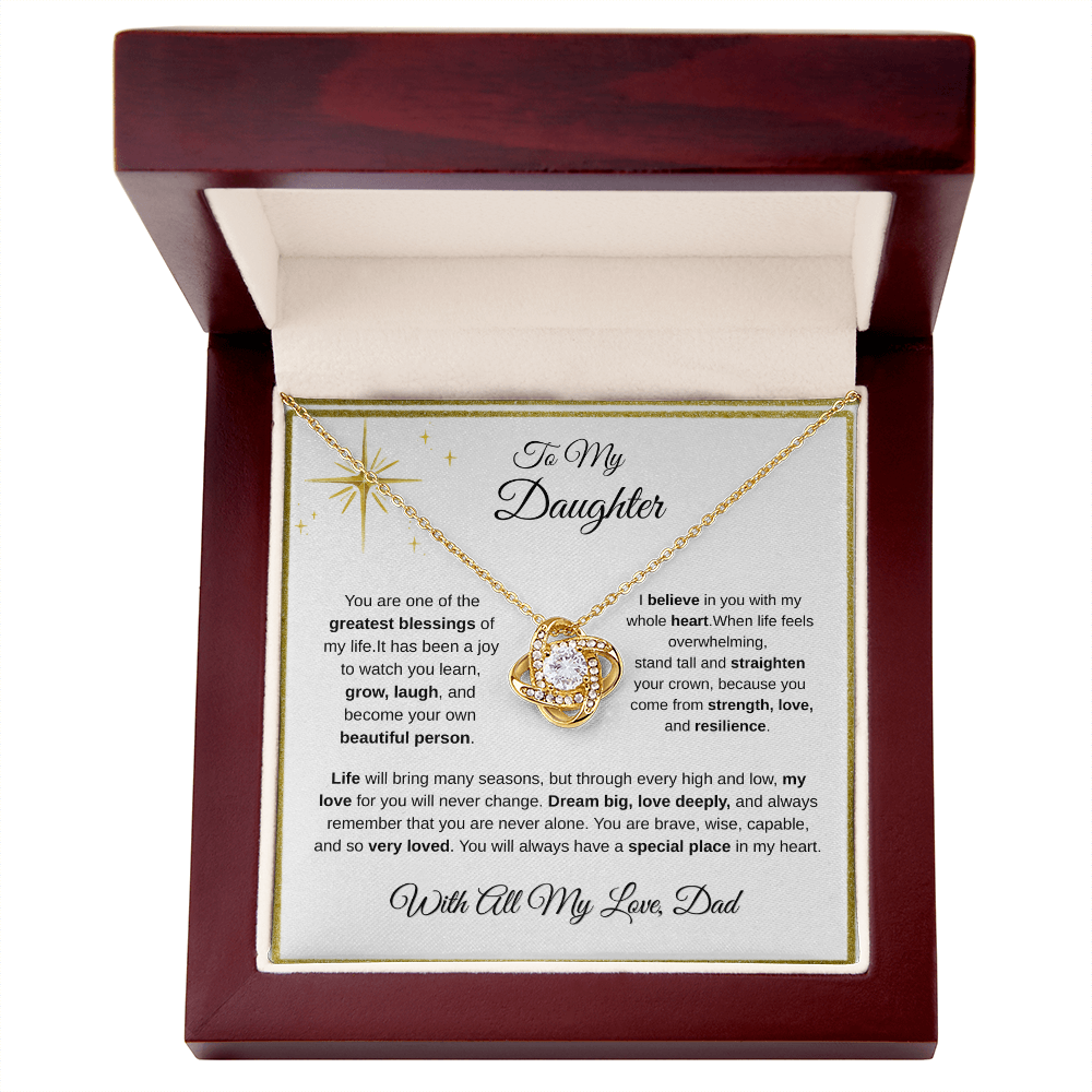 18K yellow gold-finish Love Knot Necklace in mahogany gift box