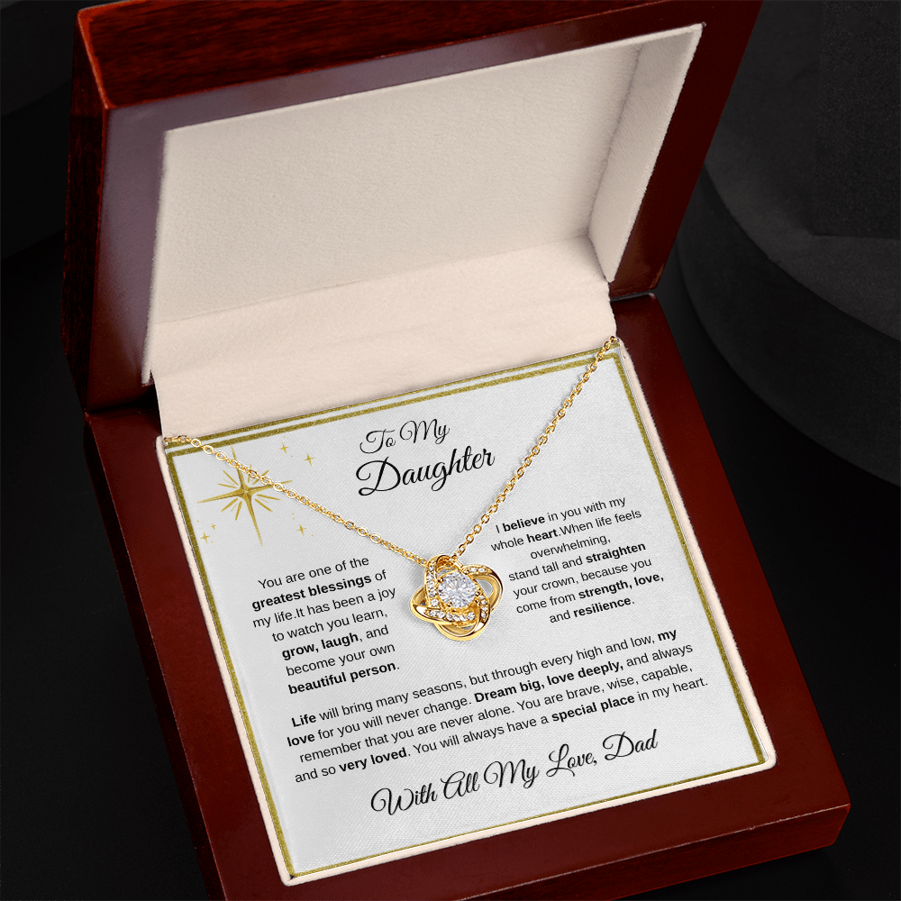 18K yellow gold-finish Love Knot Necklace in mahogany gift box