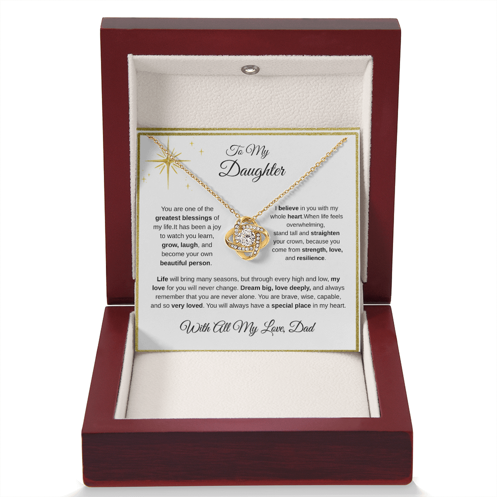 18K yellow gold-finish Love Knot Necklace in illuminated mahogany gift box