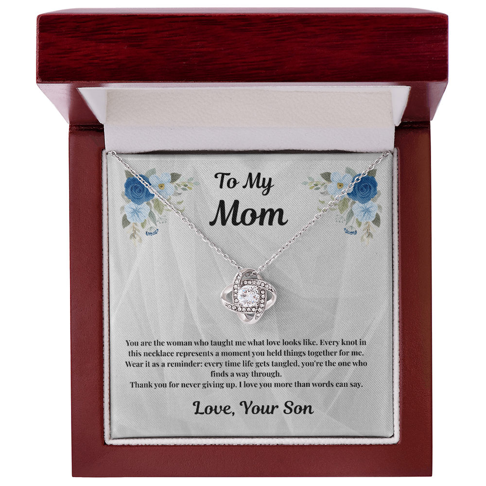 14K white gold-finish Love Knot Necklace in mahogany gift box