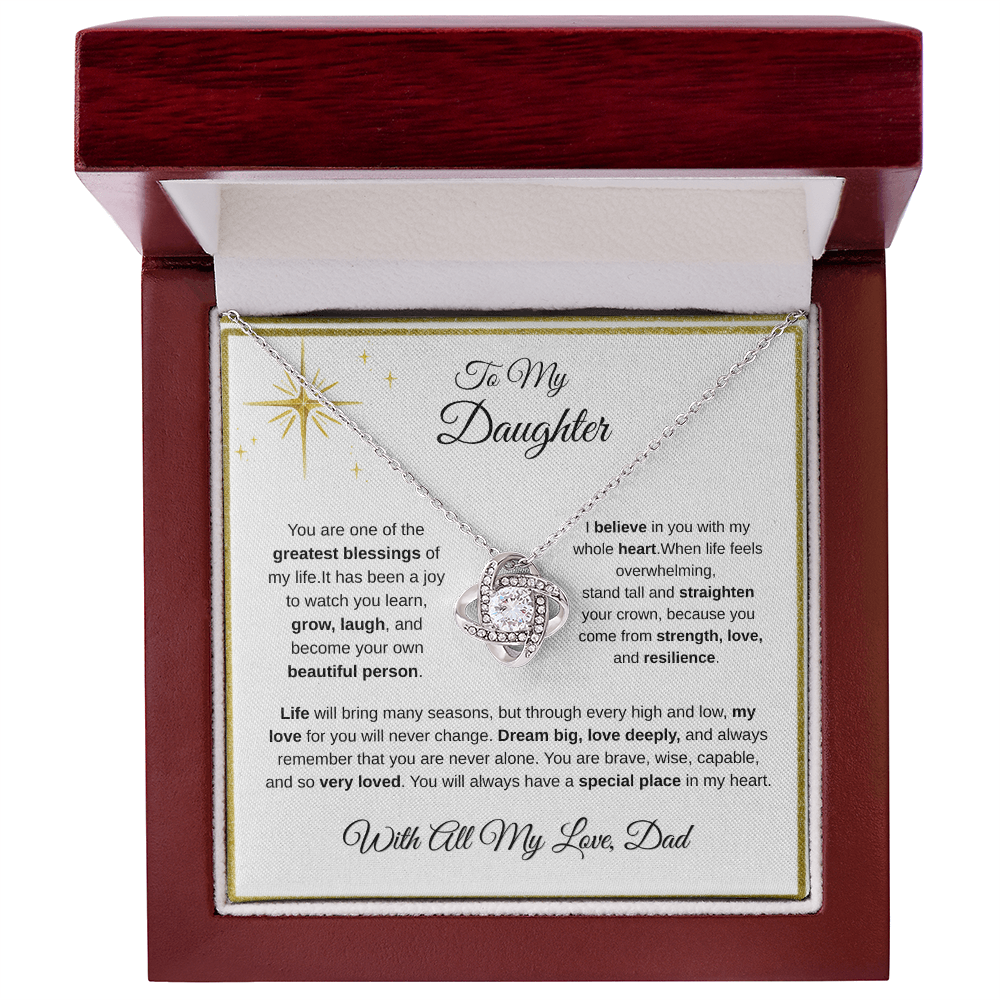 14K white gold-finish Love Knot Necklace in mahogany gift box