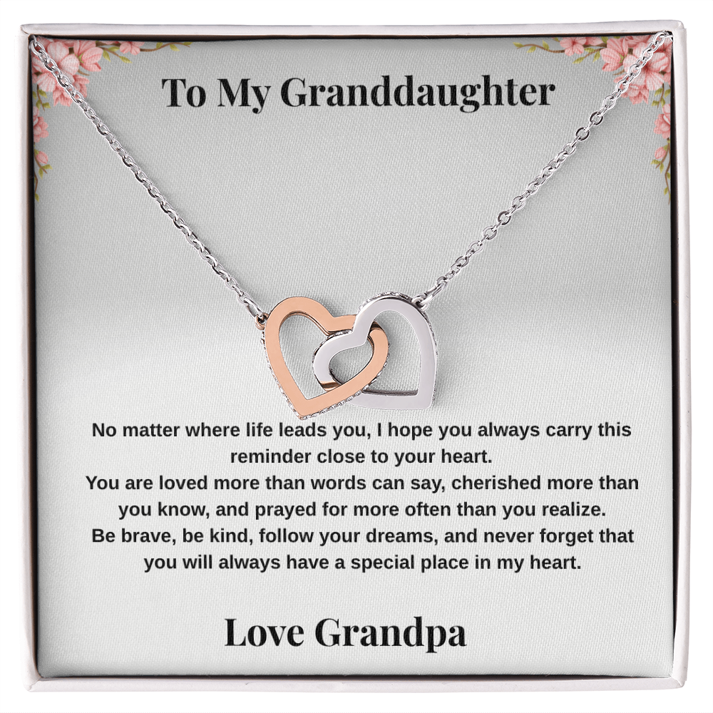 14k white gold-finish Interlocking Hearts Necklace on To My Granddaughter message card from Grandpa