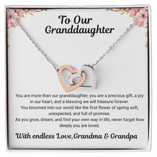 To My Granddaughter – Interlocking Hearts Necklace from Grandma & Grandpa