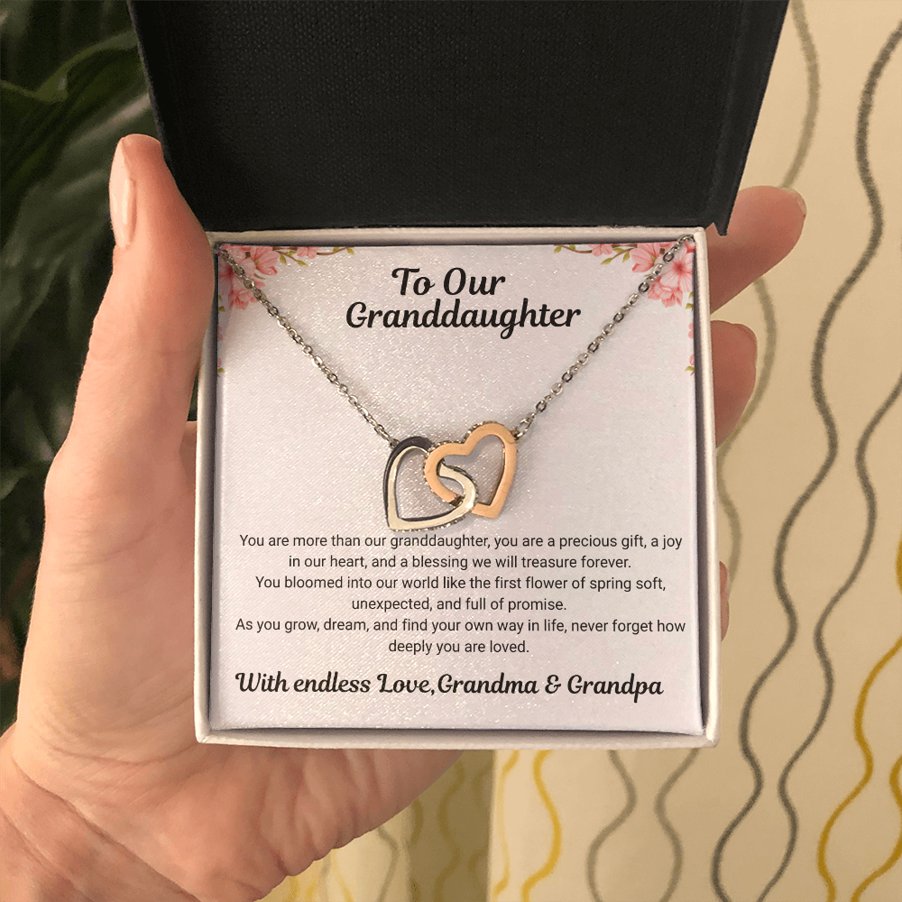 To My Granddaughter – Interlocking Hearts Necklace from Grandma & Grandpa
