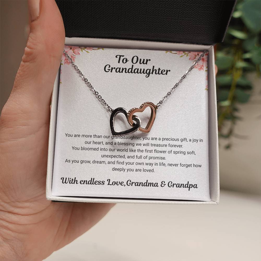 To My Granddaughter – Interlocking Hearts Necklace from Grandma & Grandpa