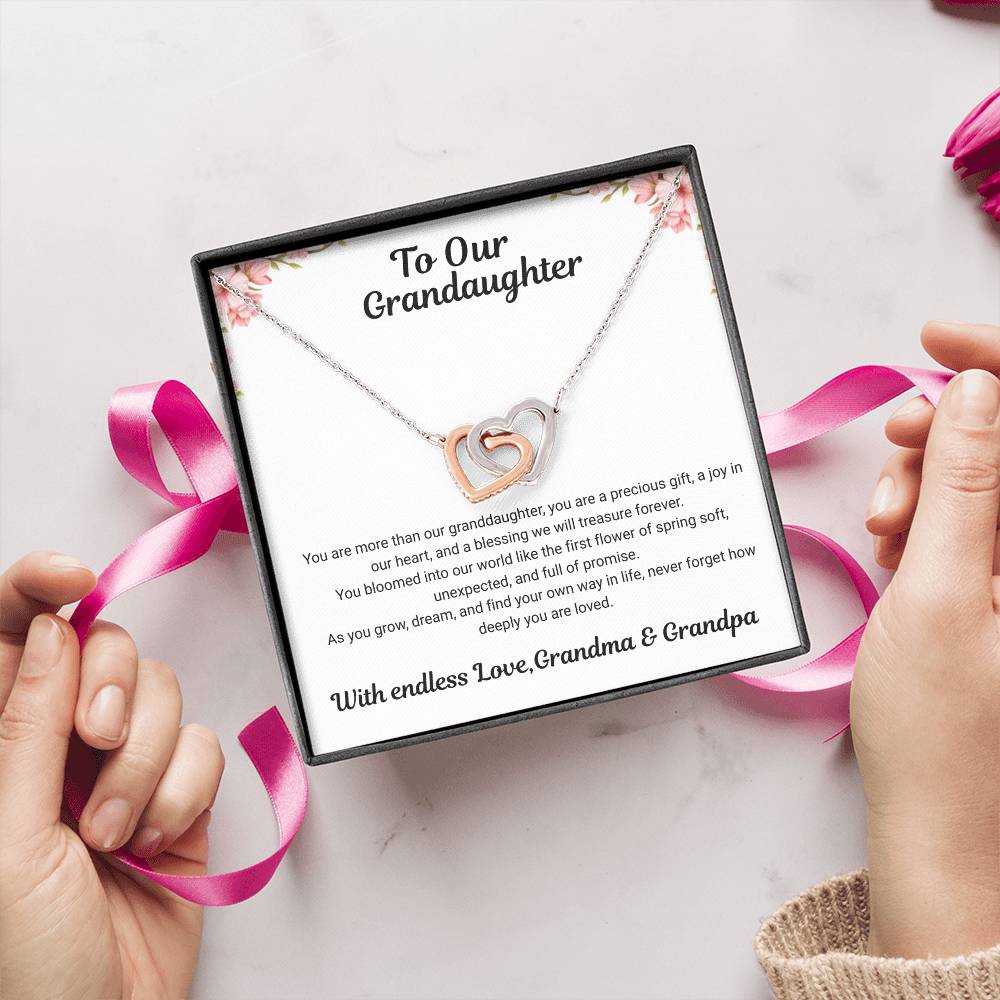 To My Granddaughter – Interlocking Hearts Necklace from Grandma & Grandpa