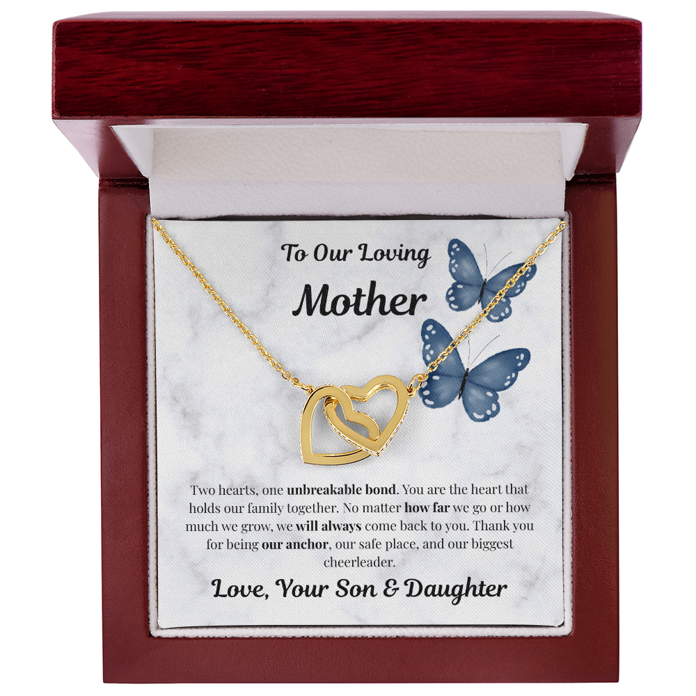 18K yellow gold-finish Interlocking Hearts Necklace in mahogany gift box