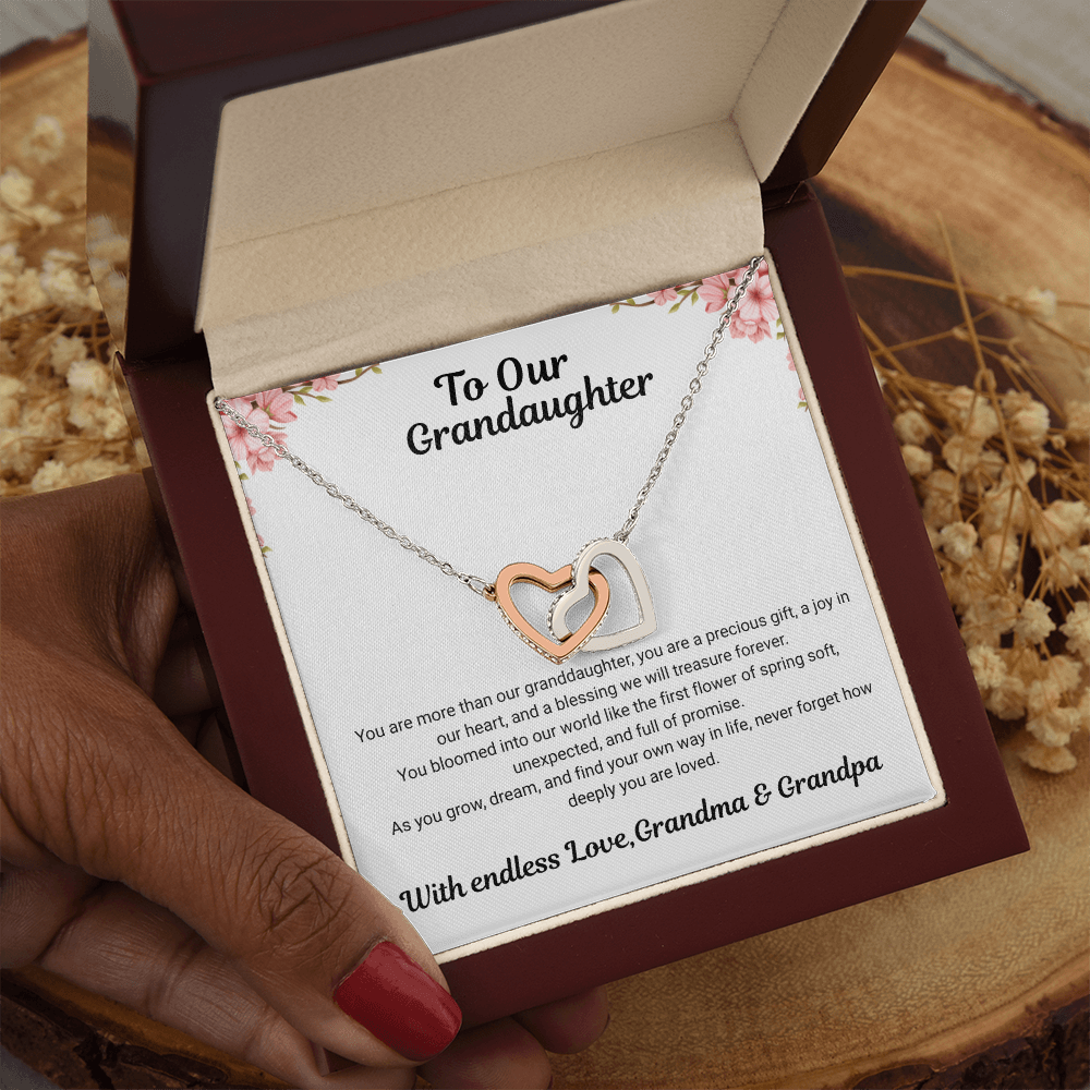 To My Granddaughter – Interlocking Hearts Necklace from Grandma & Grandpa