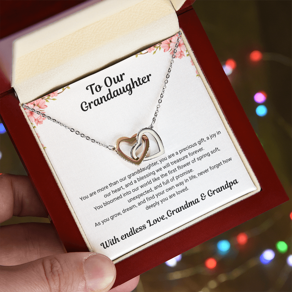 To My Granddaughter – Interlocking Hearts Necklace from Grandma & Grandpa