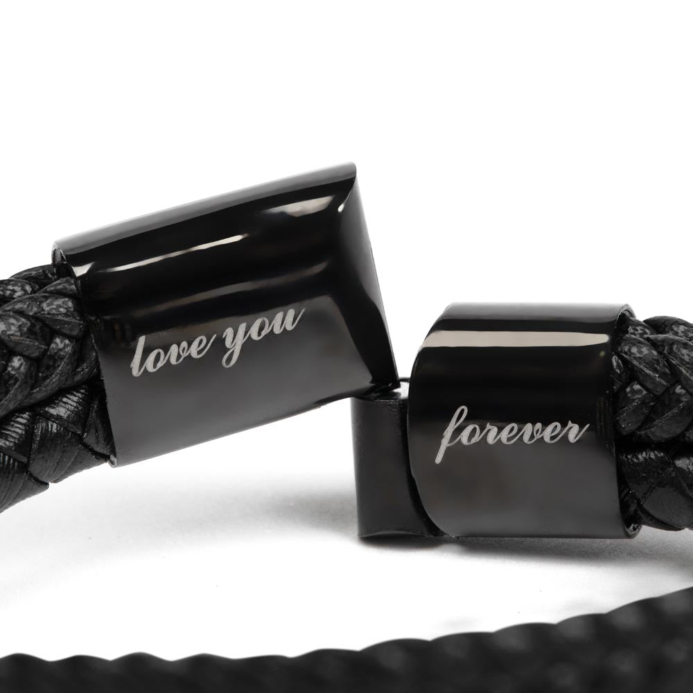 To My Husband Braided Leather Bracelet with Message
