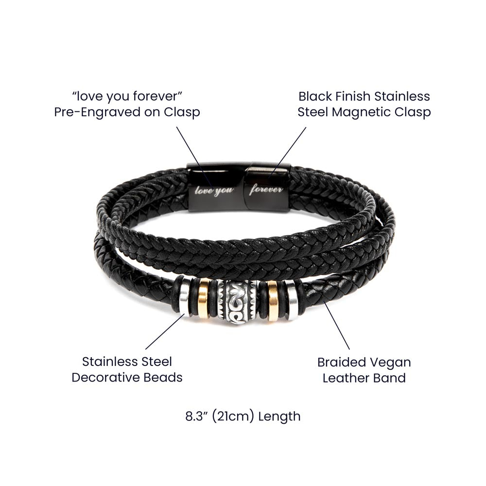 To My Husband Braided Leather Bracelet with Message