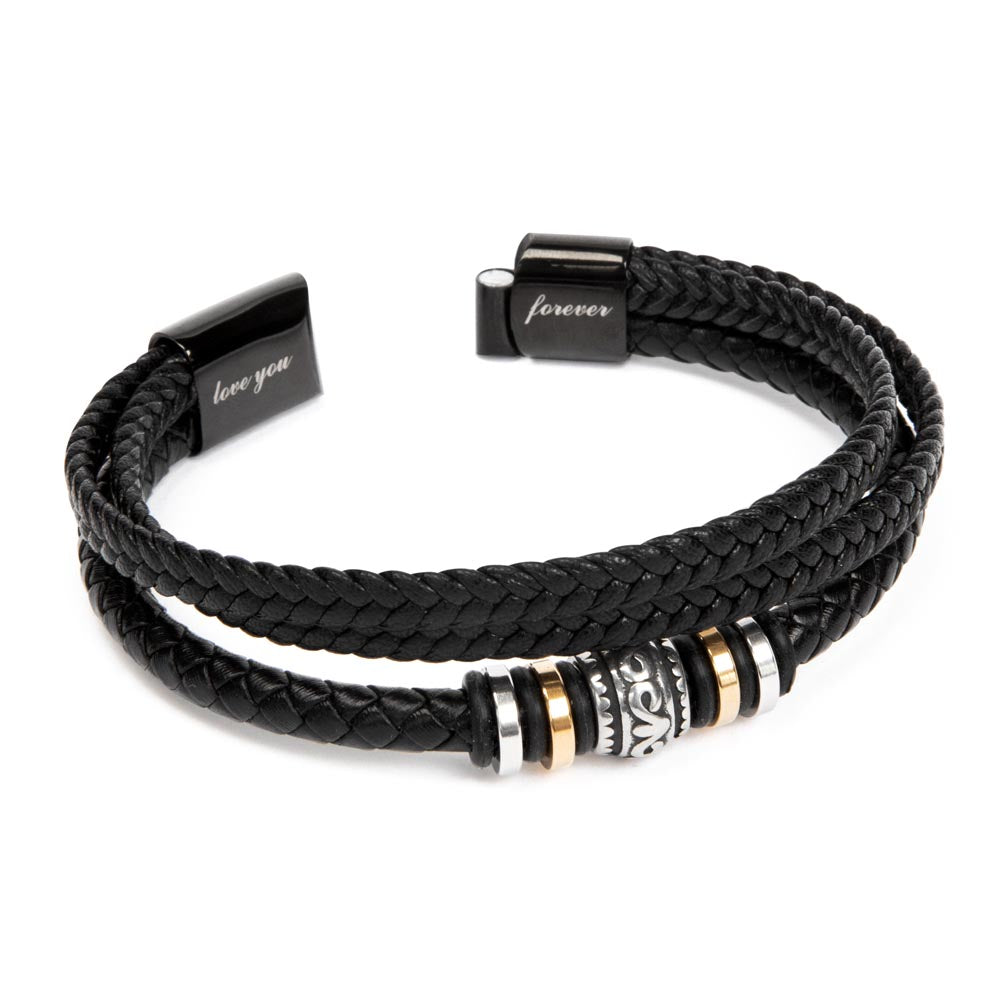 To My Husband Braided Leather Bracelet with Message
