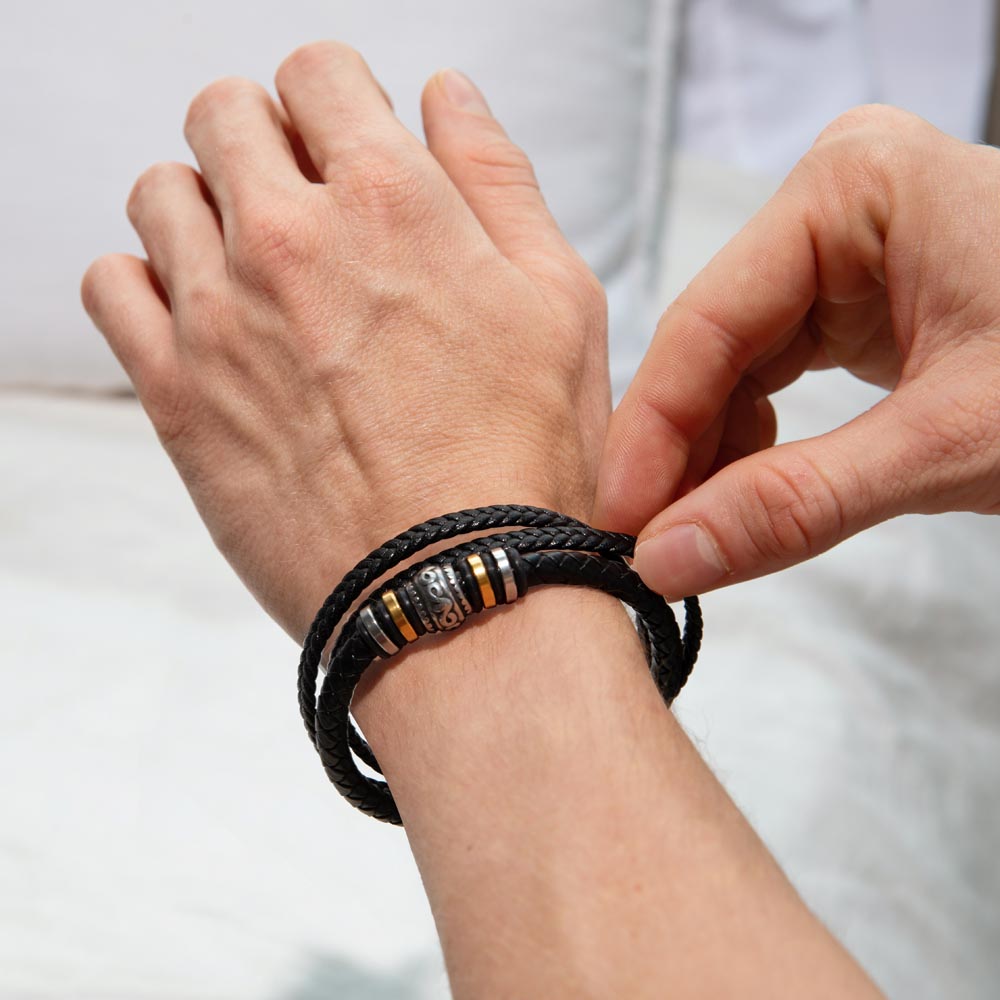 To My Husband Braided Leather Bracelet with Message