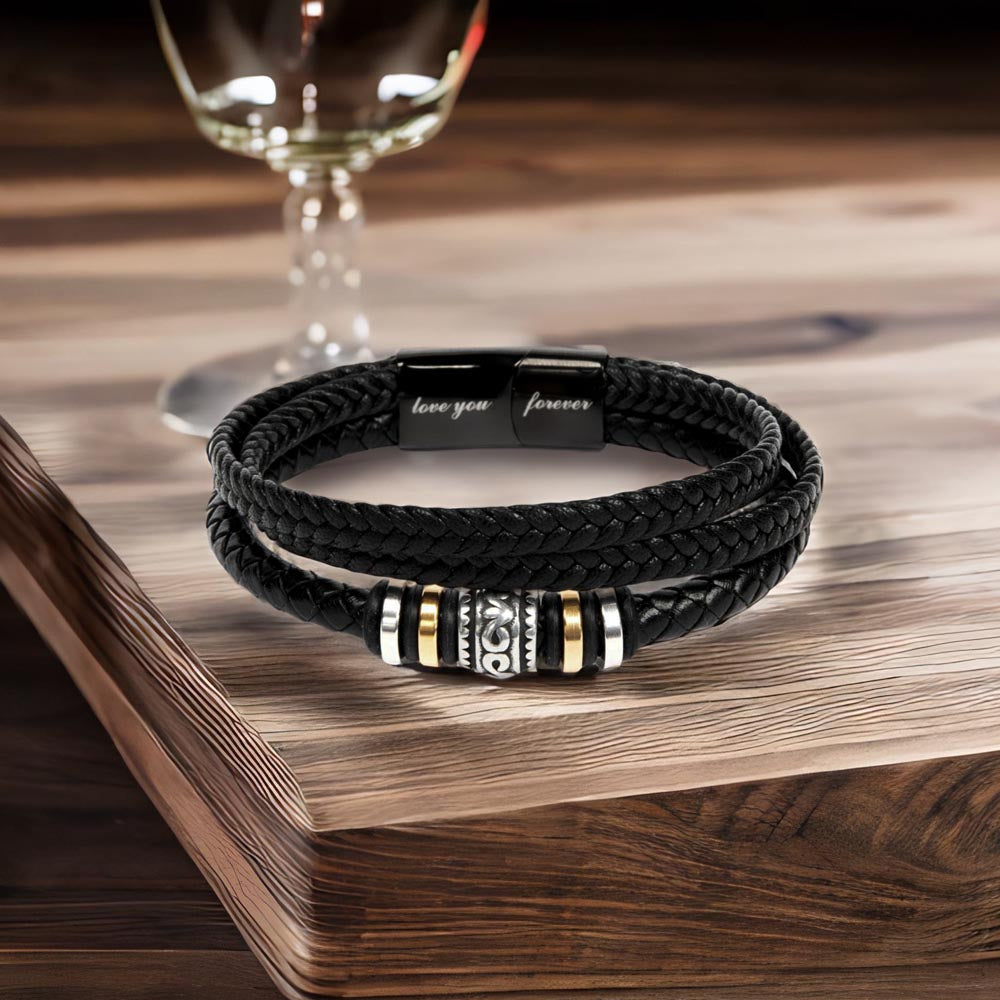 To My Husband Braided Leather Bracelet with Message