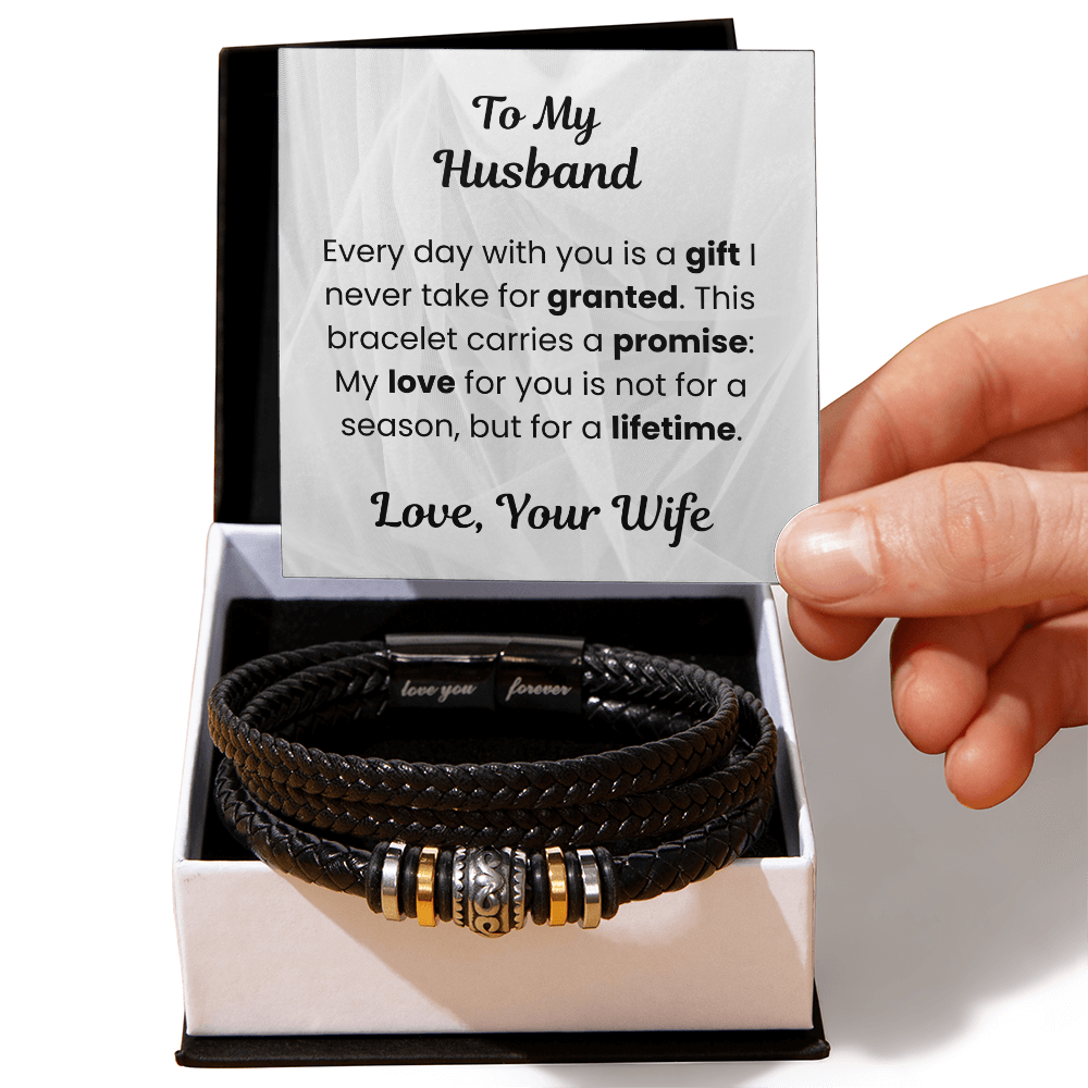 To My Husband Braided Leather Bracelet with Message