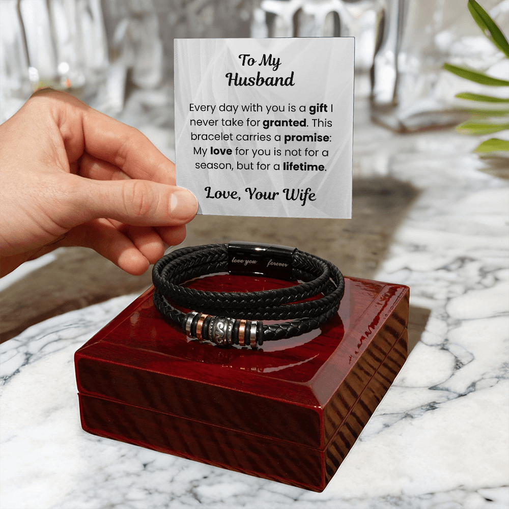 To My Husband Braided Leather Bracelet with Message