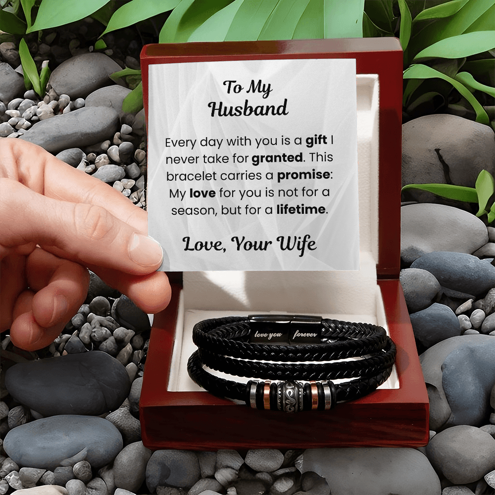 To My Husband Braided Leather Bracelet with Message