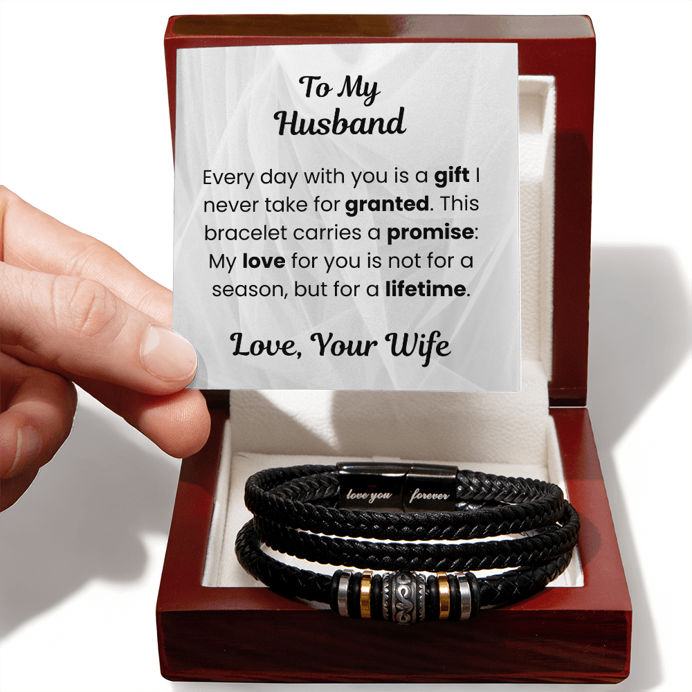 To My Husband Braided Leather Bracelet with Message