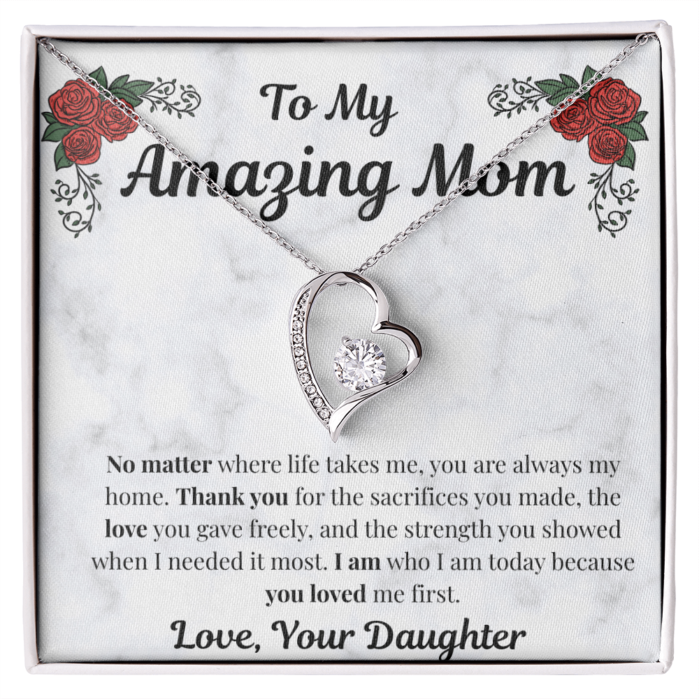 14k white gold-finish Forever Love Necklace on To My Amazing Mom message card