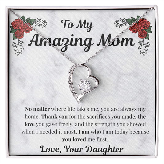 14k white gold-finish Forever Love Necklace on To My Amazing Mom message card