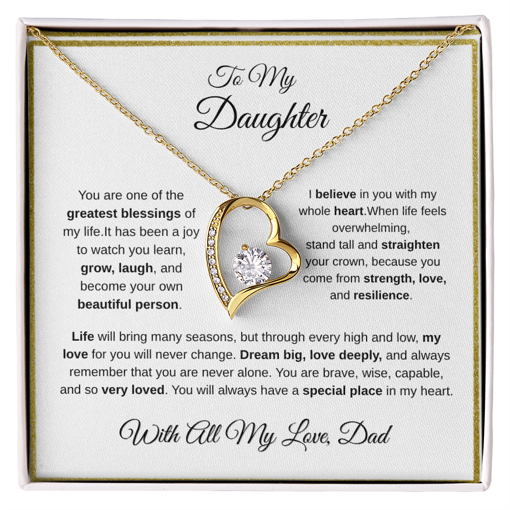 18k yellow gold-finish Forever Love Necklace on To My Daughter message card from Dad