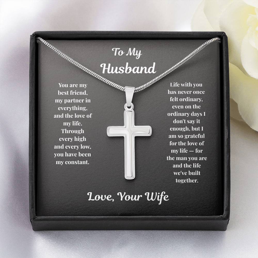 Stainless steel Cross Necklace and message card in standard gift box