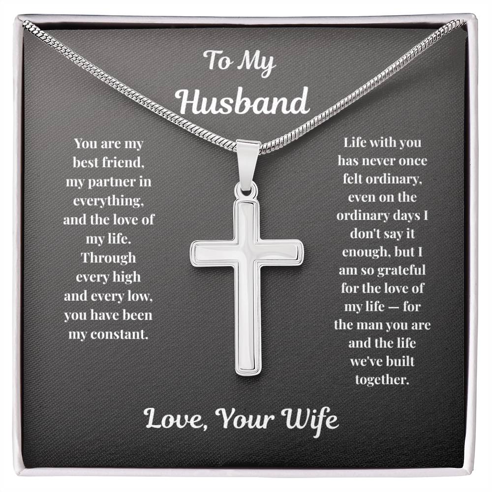 Polished stainless steel Cross Necklace for husband in standard gift box