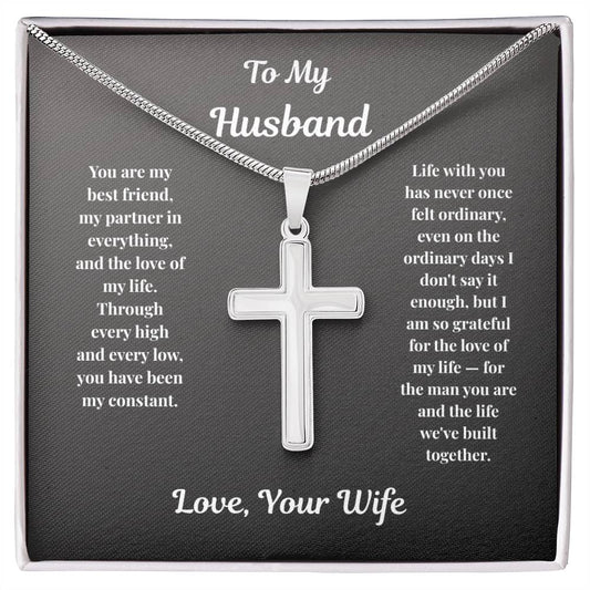 Polished stainless steel Cross Necklace for husband in standard gift box