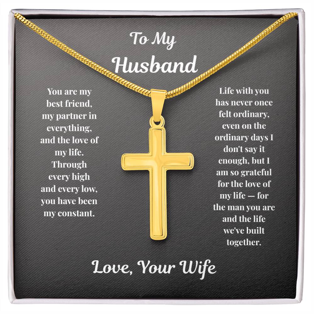 18K yellow gold-finish Cross Necklace for husband in standard gift box
