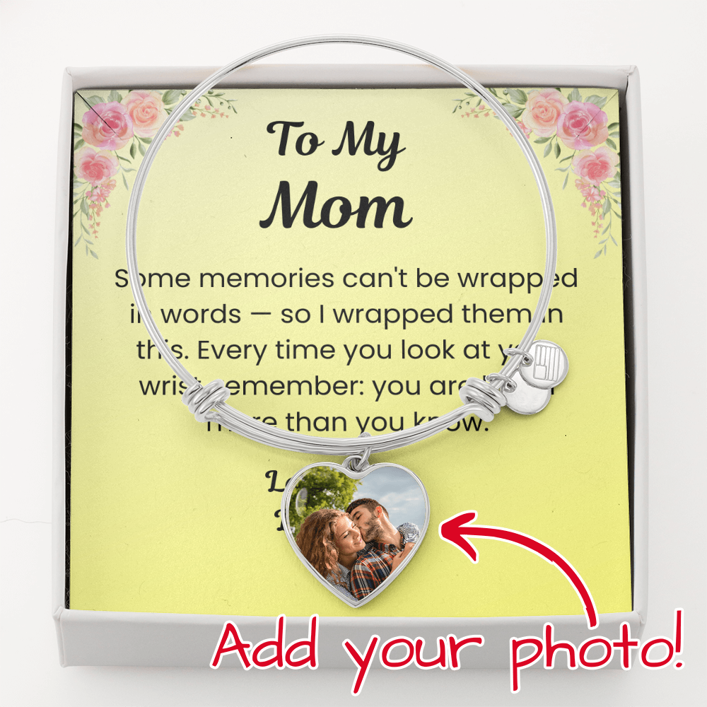 To My Mom Heart Charm Bangle with Message Card
