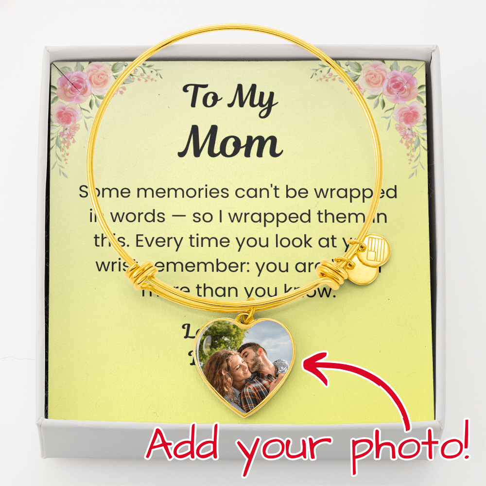 To My Mom Heart Charm Bangle with Message Card