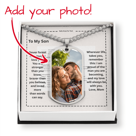 To My Son Personalized Photo Dog Tag Necklace from Mom – Strength & Love Gift