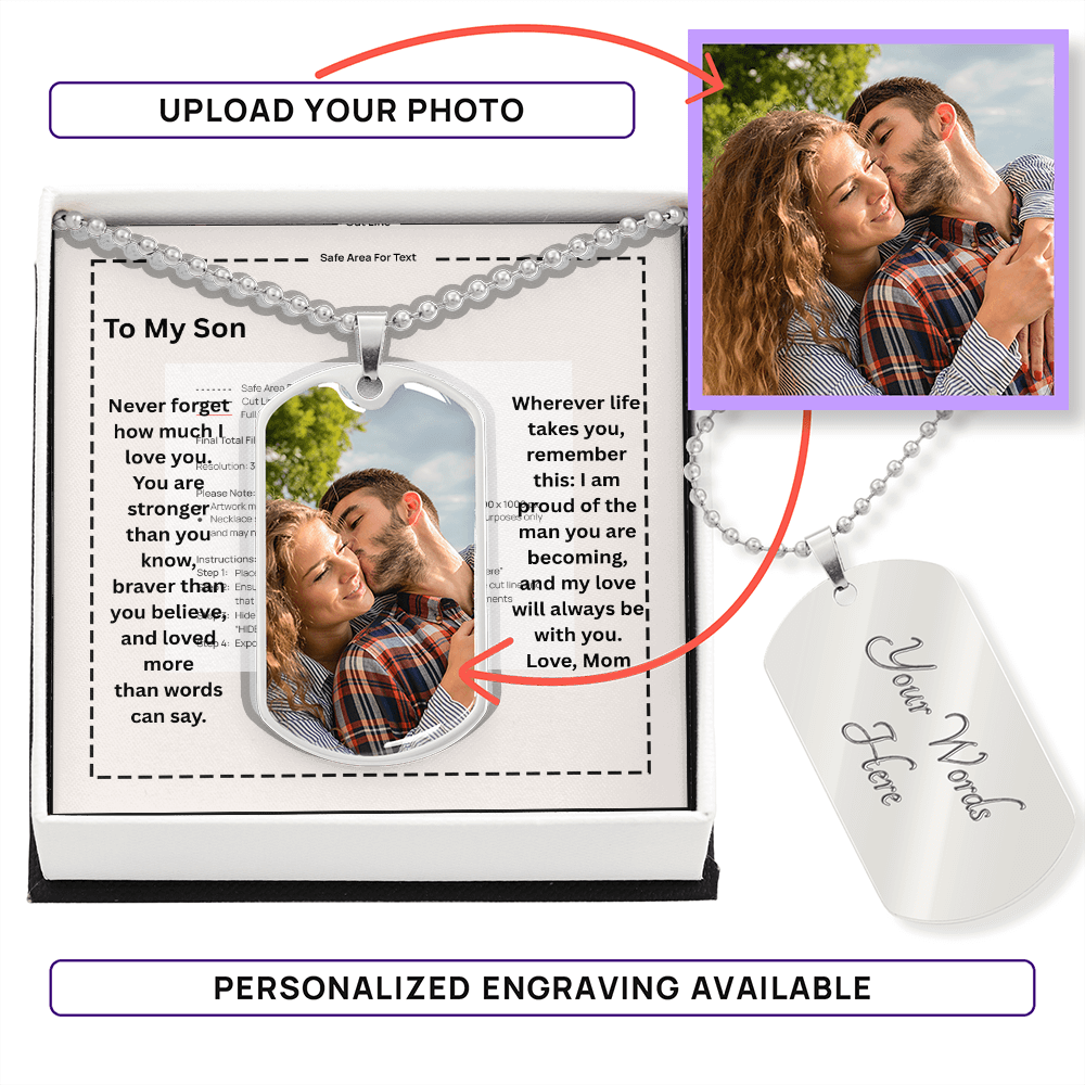 To My Son Personalized Photo Dog Tag Necklace from Mom – Strength & Love Gift