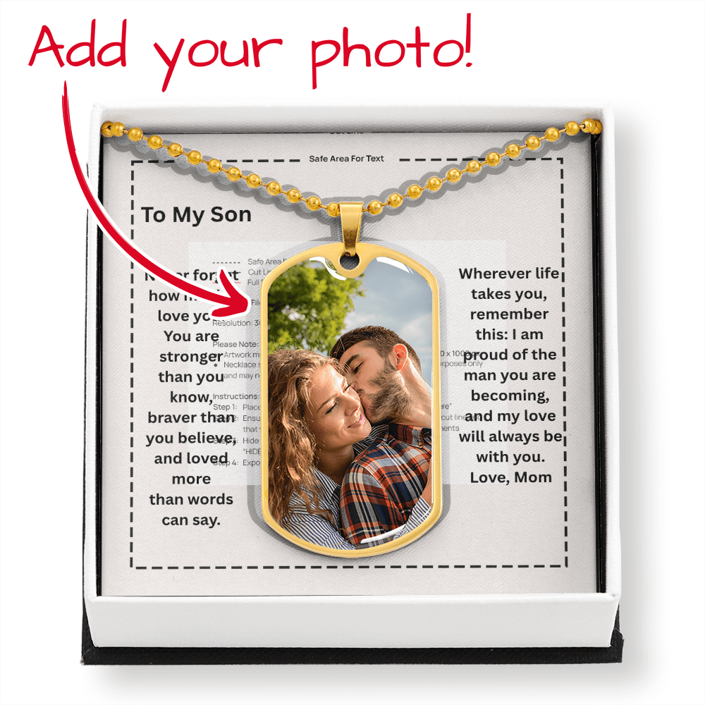 To My Son Personalized Photo Dog Tag Necklace from Mom – Strength & Love Gift