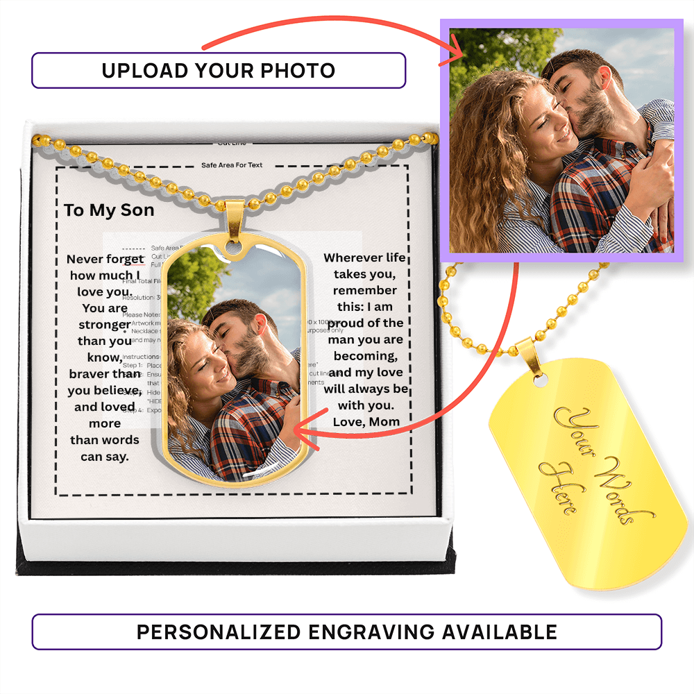To My Son Personalized Photo Dog Tag Necklace from Mom – Strength & Love Gift